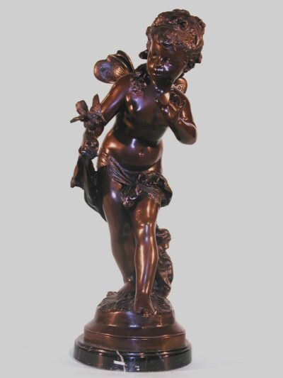 Figure of bronze. Girl with bird. 73 x 27 x 25 cm.