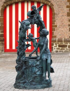 Fuente de Bronce. Niña en pozo con ángeles. 208 x 107 x 114 cm.