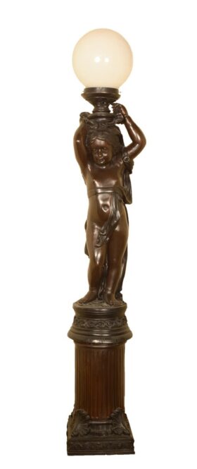 Lampara de Bronce. Torchero niño con globo. 180 cm.