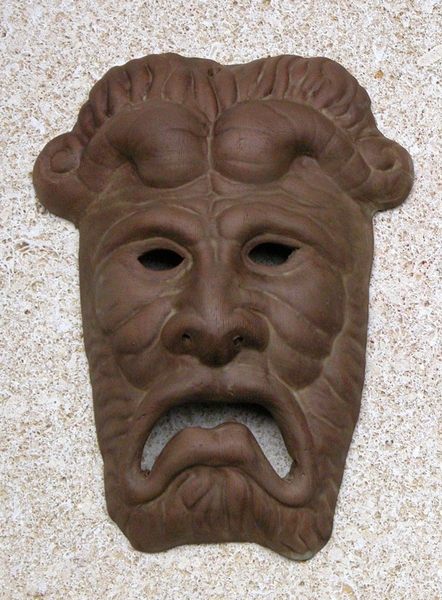 Terracotta Roman Theatre mask. Tragedy. 21 cm