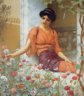 Flores en verano. Lienzo de Godward (1861-1922)