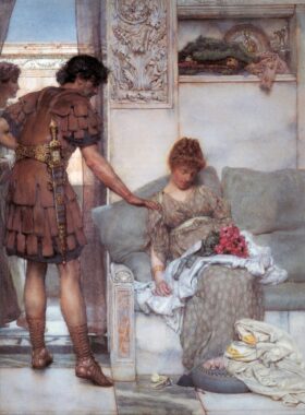 Un saludo en silencio. Lienzo de Alma Tadema (1836-1912)