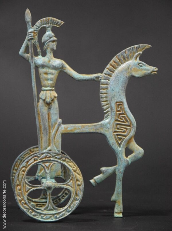 Warrior in chariot in bronze. H: 20 cm