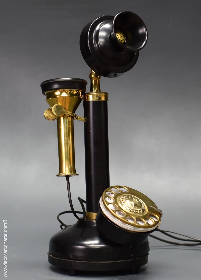 Antique Handmade Brass Phone Candlestick Telephone Rotary Dial Vintage Home  Deco