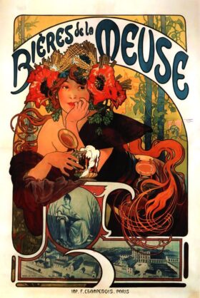 Affiche. Publicité pour la bière Bieres de la Meuse.  Alphonse Mucha (1860-1939)