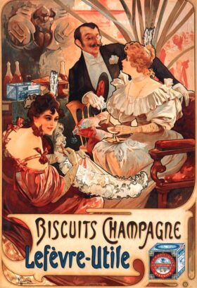 Pubblicità dei biscotti allo champagne Lefèvre-Utile. Poster. Alphonse Mucha (1860-1939)