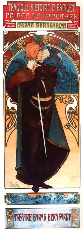 Hamlet with Sarah Bernhardt. Poster. Alphonse Mucha (1860-1939)