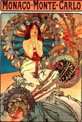 Poster Monte Carlo, Monaco. Tela di Alphonse Mucha (1860-1939)