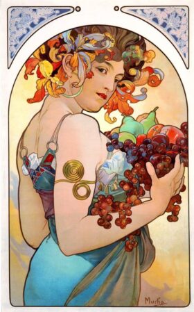 Fruit.  Canvas by Alphonse Mucha (1860-1939)