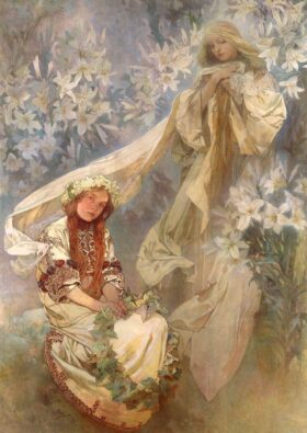 Madonna of the Lilies. Canvas by Alphonse Mucha (1860-1939)