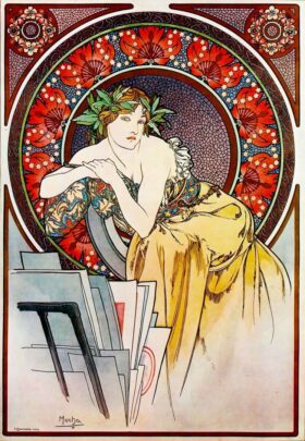 Woman with Poppies.  Canvas by Alphonse Mucha (1860-1939)