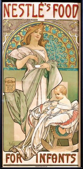 Poster. Pubblicità di alimenti per bambini, Nestlé. Tela di Alphonse Mucha (1860-1939)