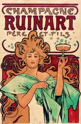 Шампанское Ruinart. Рекламный плакат. Холст работы Альфонса Мухи (1860-1939)