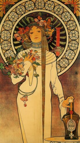 Publicité pour la liqueur La Trappistine (détail). Toile d'Alphonse Mucha (1860-1939)