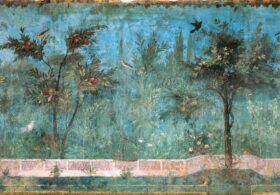 Garden (fragment). Roman fresco. Villa of Livia, Rome