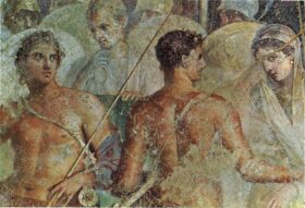 Achille si congeda da Briseide. Affresco romano. Casa del Poeta Tragico, Pompei.