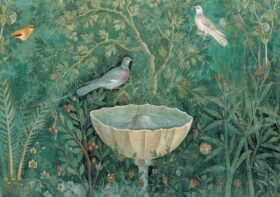 Fountain with bird (fragment). Roman fresco. House of the Golden Bracelet, Pompeii