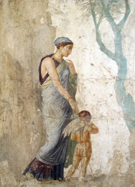 Amor, geführt von der Überredung. Römisches Fresko. Haus der Vettii, Pompeji