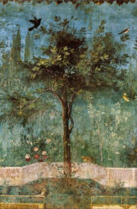 Garden with tree and birds (fragment). Roman fresco. Villa of Livia, Rome