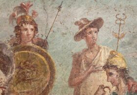 Judgement of Paris (fragment). Roman fresco. House of Jupiter, Pompeii