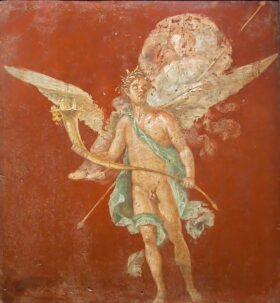 Winged genie with the soul of a woman. Roman fresco. House of the Bacchantes, Pompeii