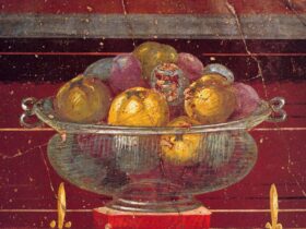 Obstschale mit Obst. Römisches Fresko. Villa der Poppea, Oplontis